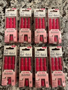 Bundle Lot of 8 New Boxes Ardell Press On Nails Hot Pink (Poppy)-240 nails